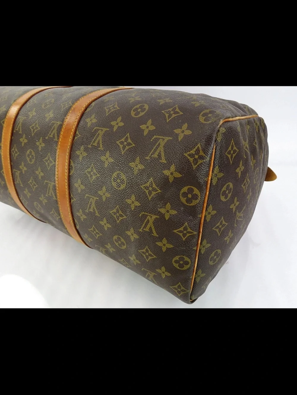 Louis Vuitton Brown Monogram Keepall Duffel with Tan Leather Trim